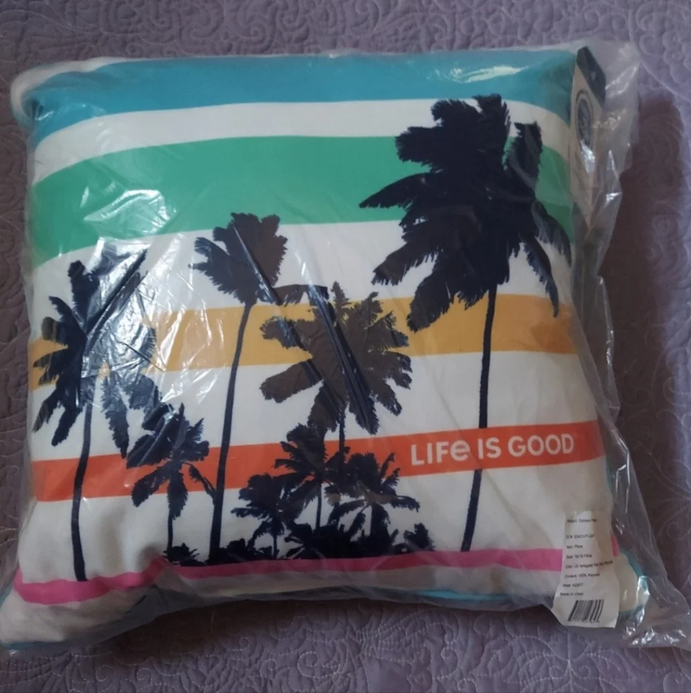 Life is Good® Palm Stripe Indoor/Outdoor Accent Pillow BNWT SO RETIRED